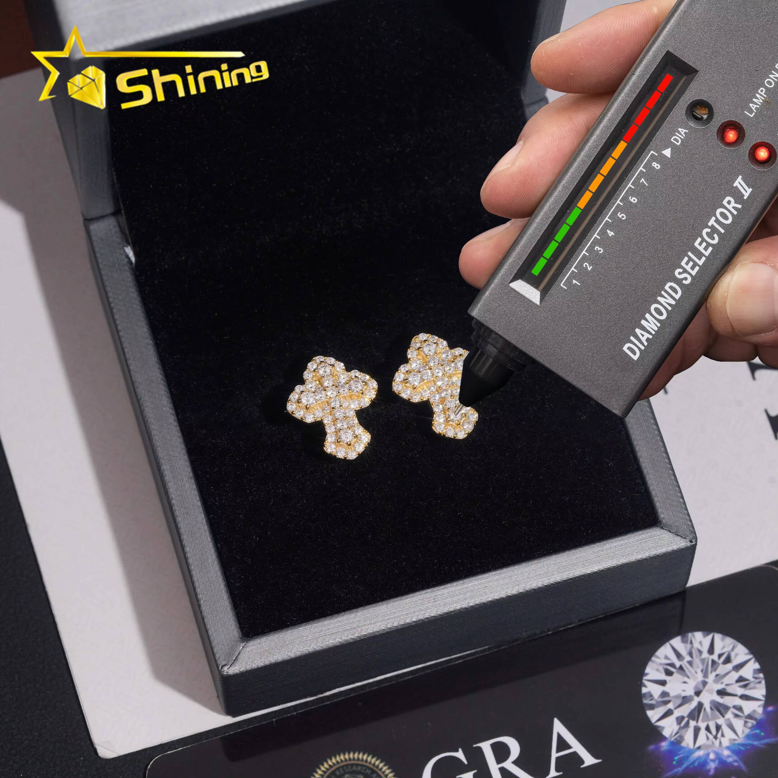 Fast Shipping Hip Hop Jewelry 925 Sterling Silver Gold Plated VVS Diamond Iced Out VVS Moissanite Cross Stud Earrings