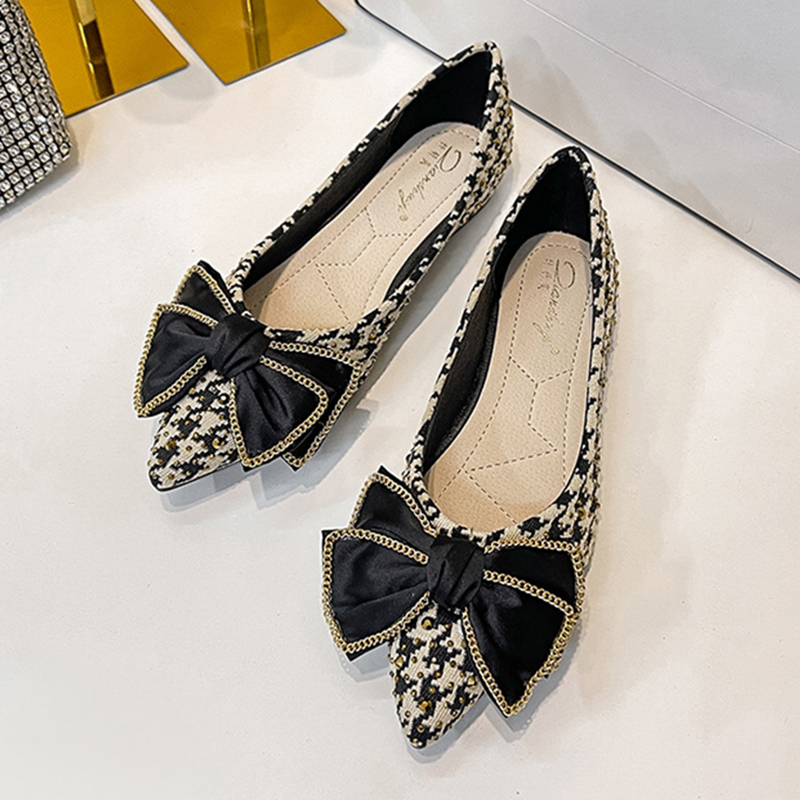 ballet flats heels designer shoes loafers womens shoes fashion elegant bowknot low heel sandals luxury pointed-toe shallow mouth pumps single shoe