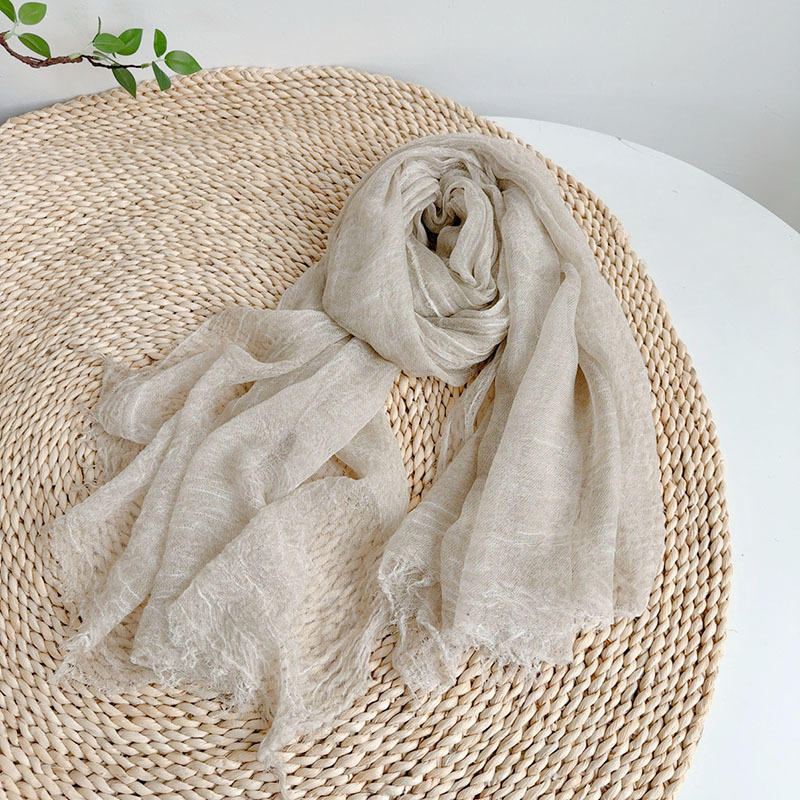 K1370 Retro pleated solid color Tencel wool scarf all-match summer neck protection dual-purpose large shawl light breathable silk scarf for women