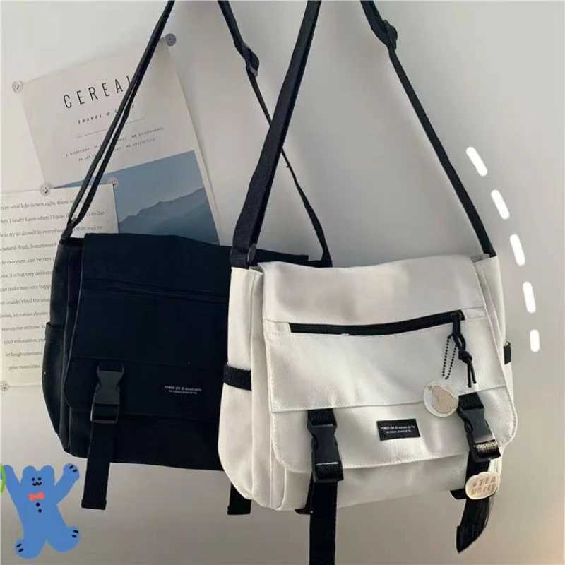 Japanese Harajuku Canvas Messenger Bags Korean INS Streetwear Crossbody Bag Unisex Student Casual Shoulder Bags