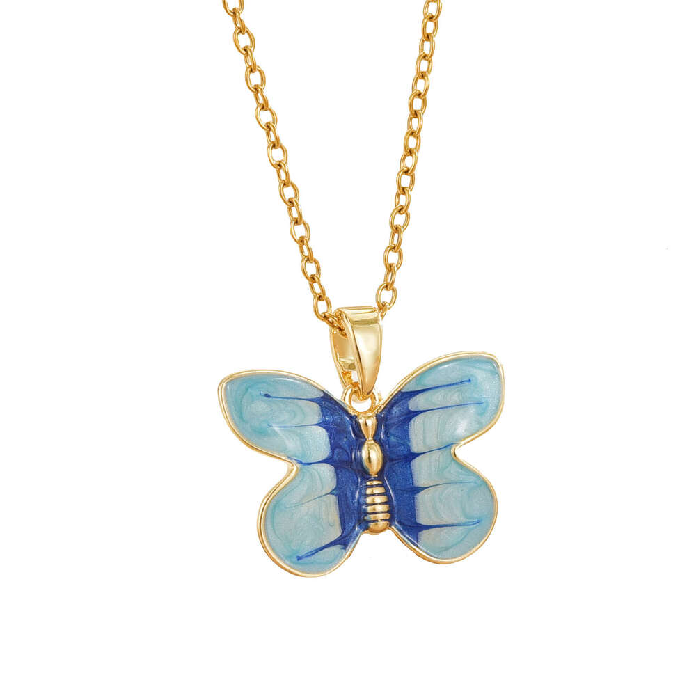 Fresh Colorful Butterfly Necklace Korean Style Simple Titanium Steel Collarbone Chain Summer Women's Fashion Accessories 2A7