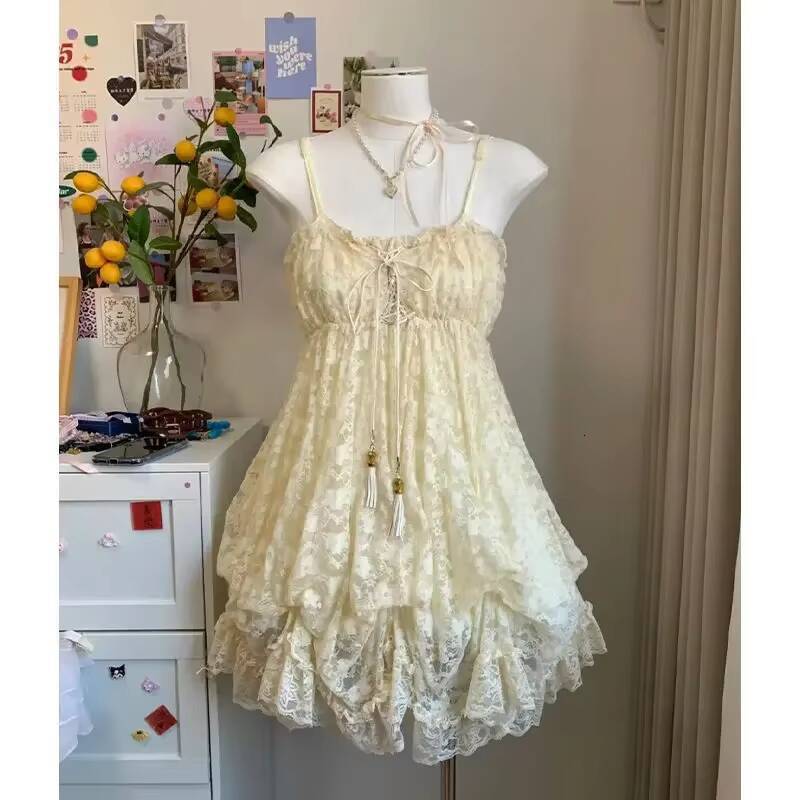 Sweet Vintage Lace Sets Women Casual Y2k Crop Top Cardigan + Party Mini Dress Summer Beach Style Outfits Chic Korean dongdumaoyi
