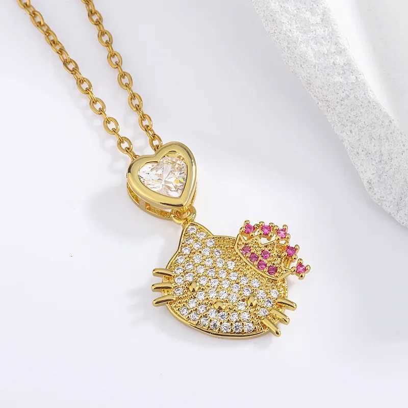 Sanrio Kawaii Hello Kitty Necklace Sanrio Anime Diamond Heart Pendant Chain Couple Fashion Jewelry Girls Holiday Gifts w250716