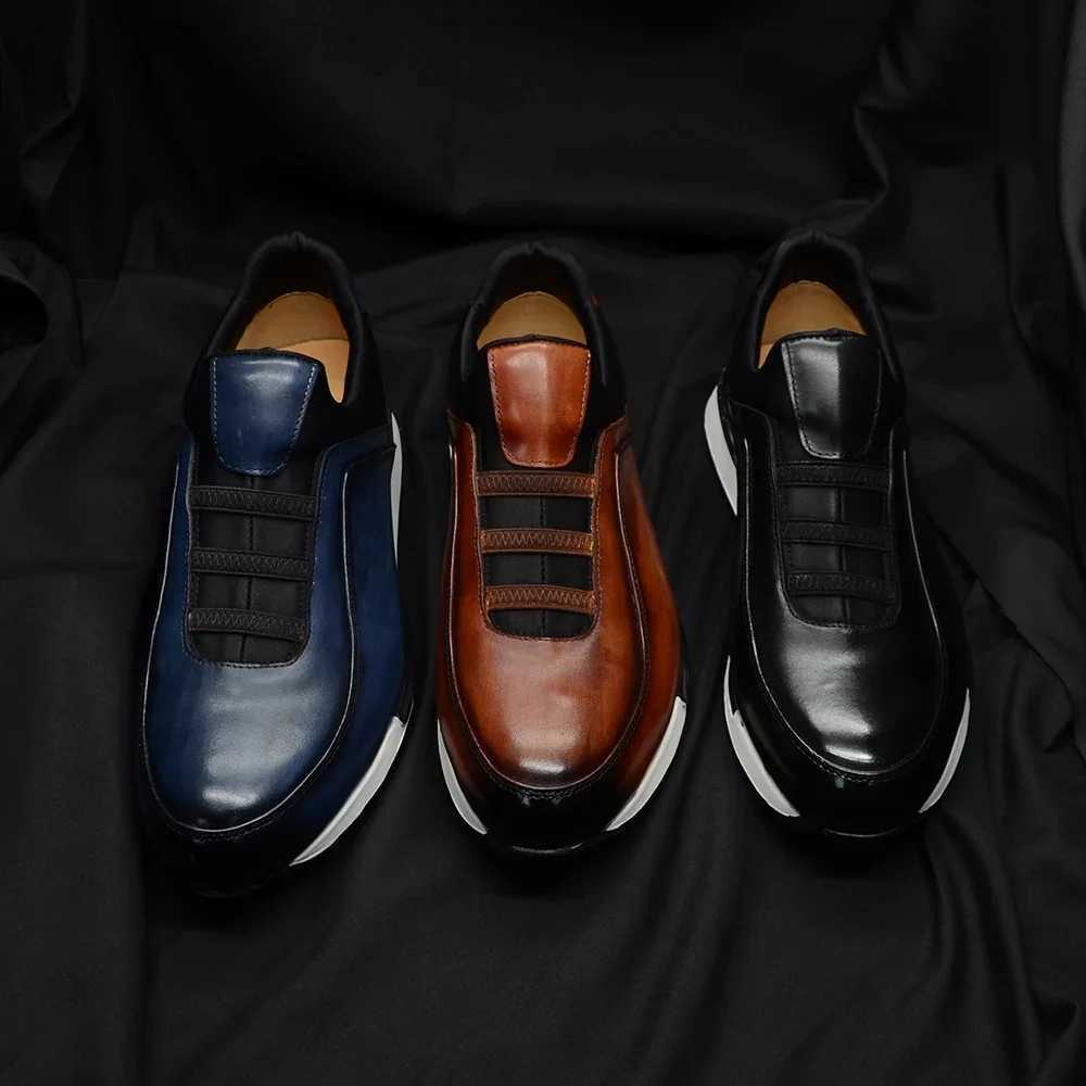 Classic Brand Design Man Casual Sneakers Genuine Cow Leather Handmade Slip-On Fashion Sneaker Mens Loafers Mens Shoes W250716