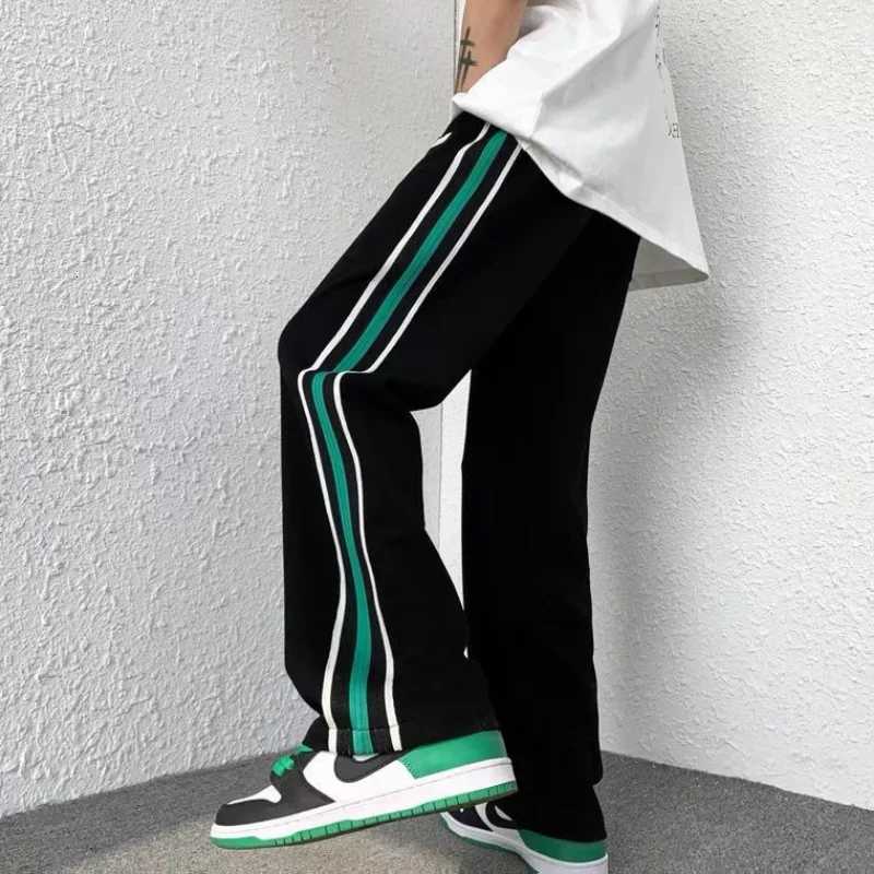 Male Sweat Pants Track Sport Trousers Straight Sweatpants for Men Athletic Stripe Wide Leg Black Stylish Casual New Items in Y2k y250716
