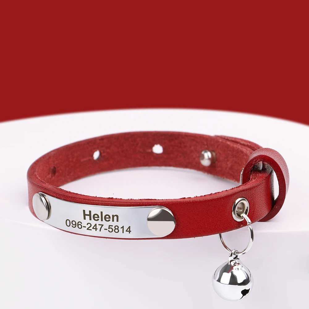 Custom Leather Cat Collar Adjustable Personalized Puppy Cat ID Collars Necklace Name for Cats Kitten Pet Accessories LL250716