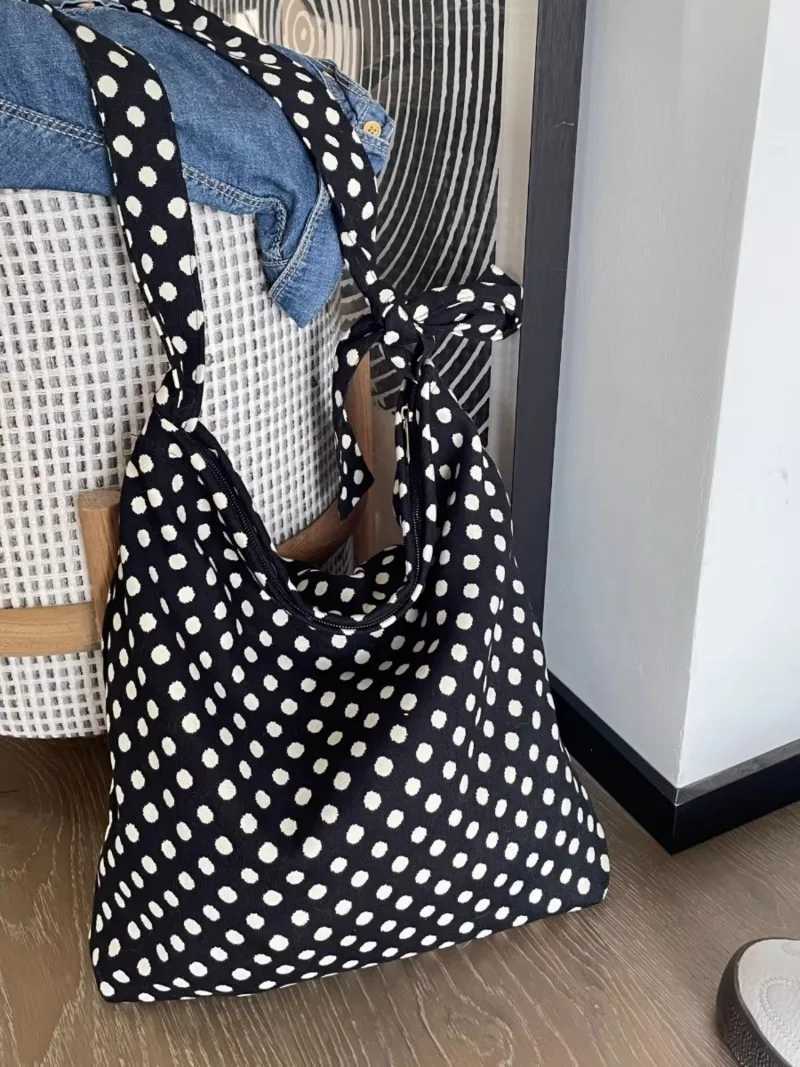 Polka Dot Shoulder Bag able Canvas Crossbody Bag Adjustable Single Satchel for Bloggers Trendy Korean Sle Soft Handbag