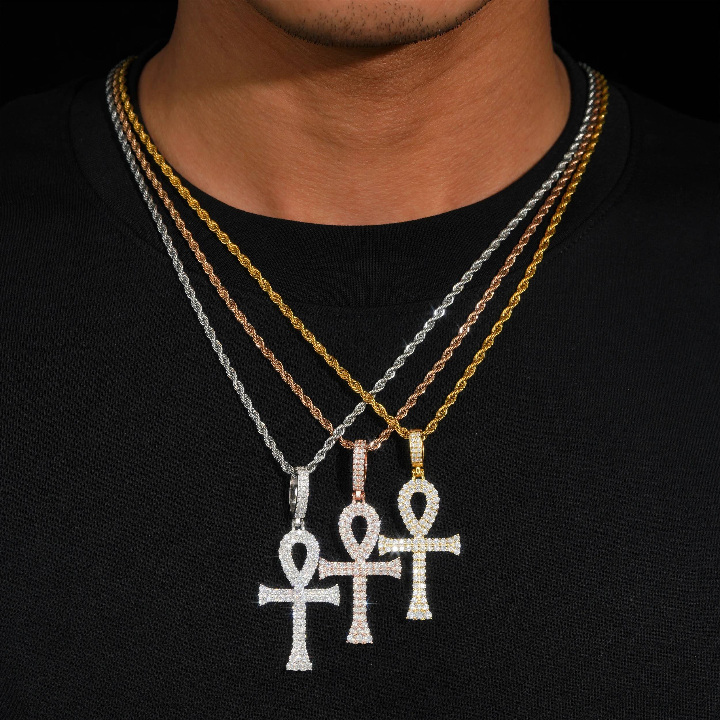 925 Sterling Silver 1.1/1.9mm Moissanite Cross Pendant Hip-hop D Color Diamond Pendant Women Men Pass Tester Cuban/Tennis Chain