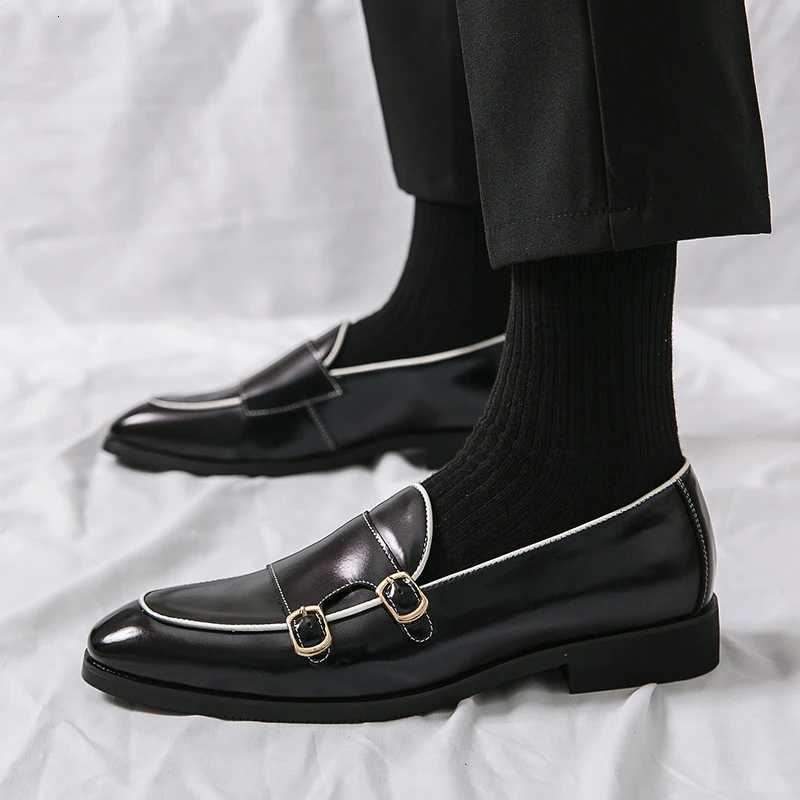 British Trendy Mens Pointed Toe Purple Green Monk Strap Patent Leather Shoes Trendsetter Wedding Dress Prom Formal Footwear Y250715