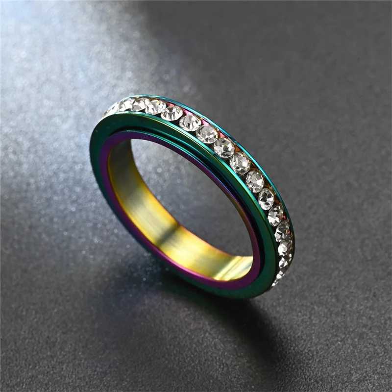 Stainless Steel Cubic Zirconia Rotatable Chain Couple Rings Anti Stress Anxiety Fidget Spinner Ring Wedding Band Knuckle Jewelry S250716