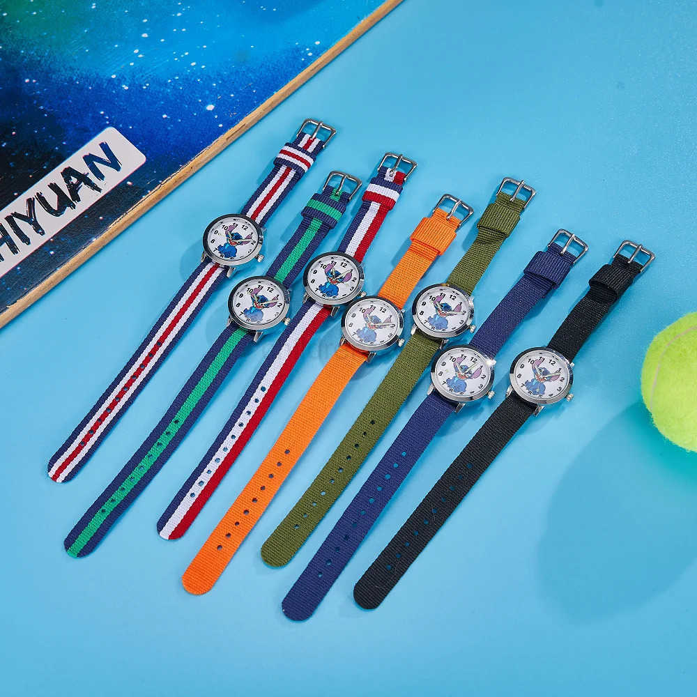 Disney Cartoon Stitch Childrens Watches Girls Canvas Strap Women Quartz Watch Kids Student Ladies Waterproof Clock Gifts W20250716