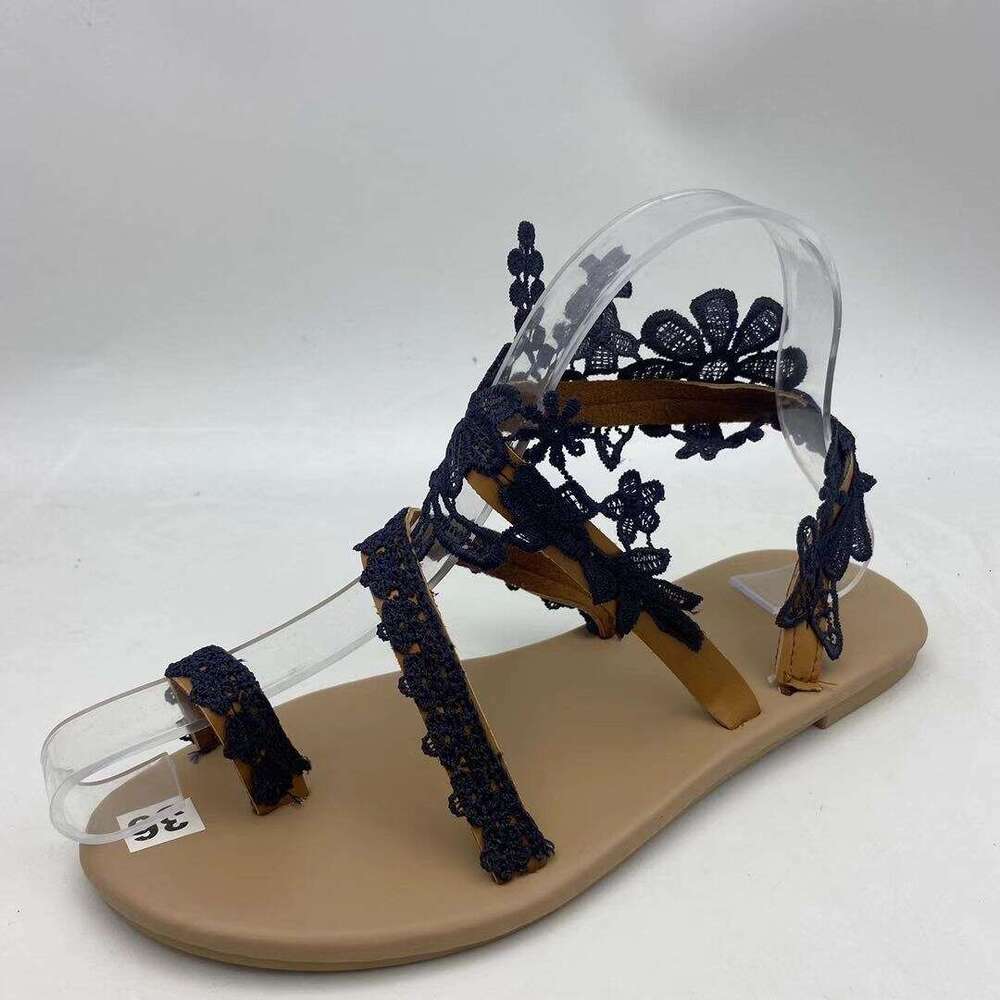 New Solid Color Open Toe Flower Flat Sandals Plus Size 35-43