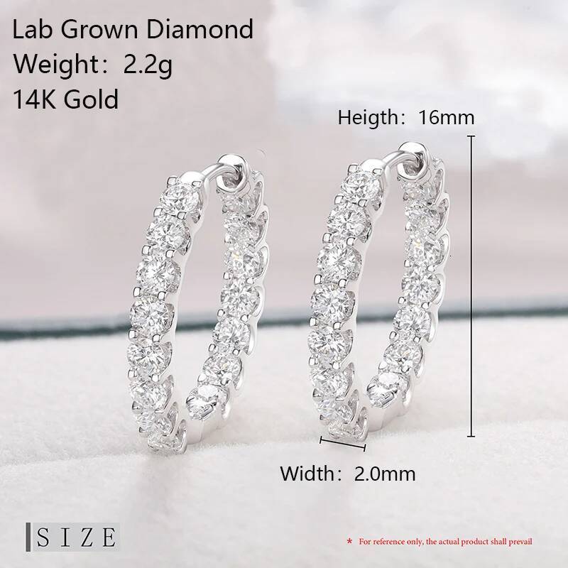 Luxury VVS Lab Grown Diamond Huggie Stud Earrings For Women Men 14K Solid Gold Hoop Earring Jewelry Party Gifts GRM Certified