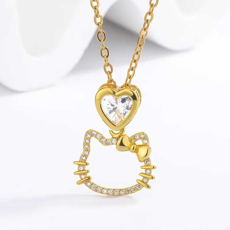 Sanrio Kawaii Hello Kitty Necklace Sanrio Anime Diamond Heart Pendant Chain Couple Fashion Jewelry Girls Holiday Gifts w250716
