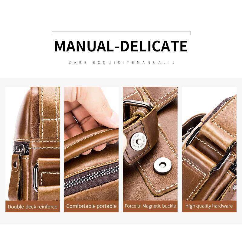 Cowhide Small Genuine Leather Shoulder Men's Retro Casual Vertical Crossbody Bag, MINI Handbag