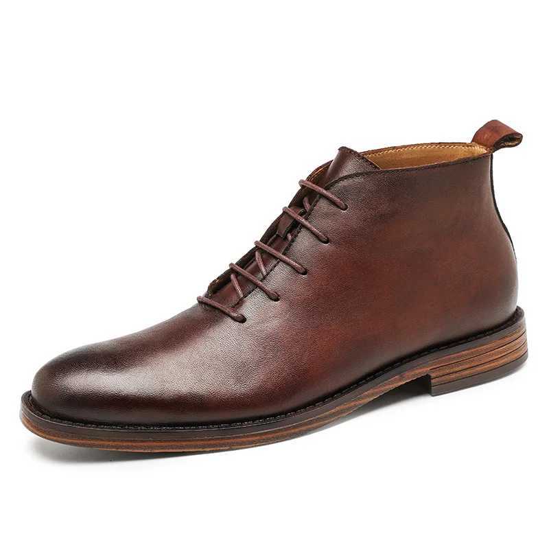Retro Ankle Boots For Men High Quality Genuine Leather Shoes Elegant Lace Up Business Office Footwear W250716