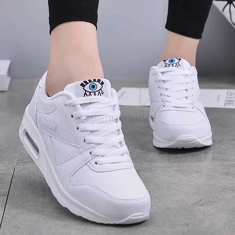 Women Fashion Sneakers Air Cushion Sports Shoes Pu Leather Blue Shoes White Pink Outdoor Walking Jogging Shoes Female Trainers M250716