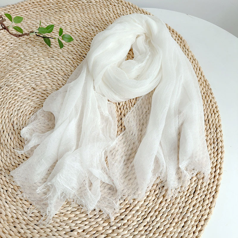 K1370 Retro pleated solid color Tencel wool scarf all-match summer neck protection dual-purpose large shawl light breathable silk scarf for women