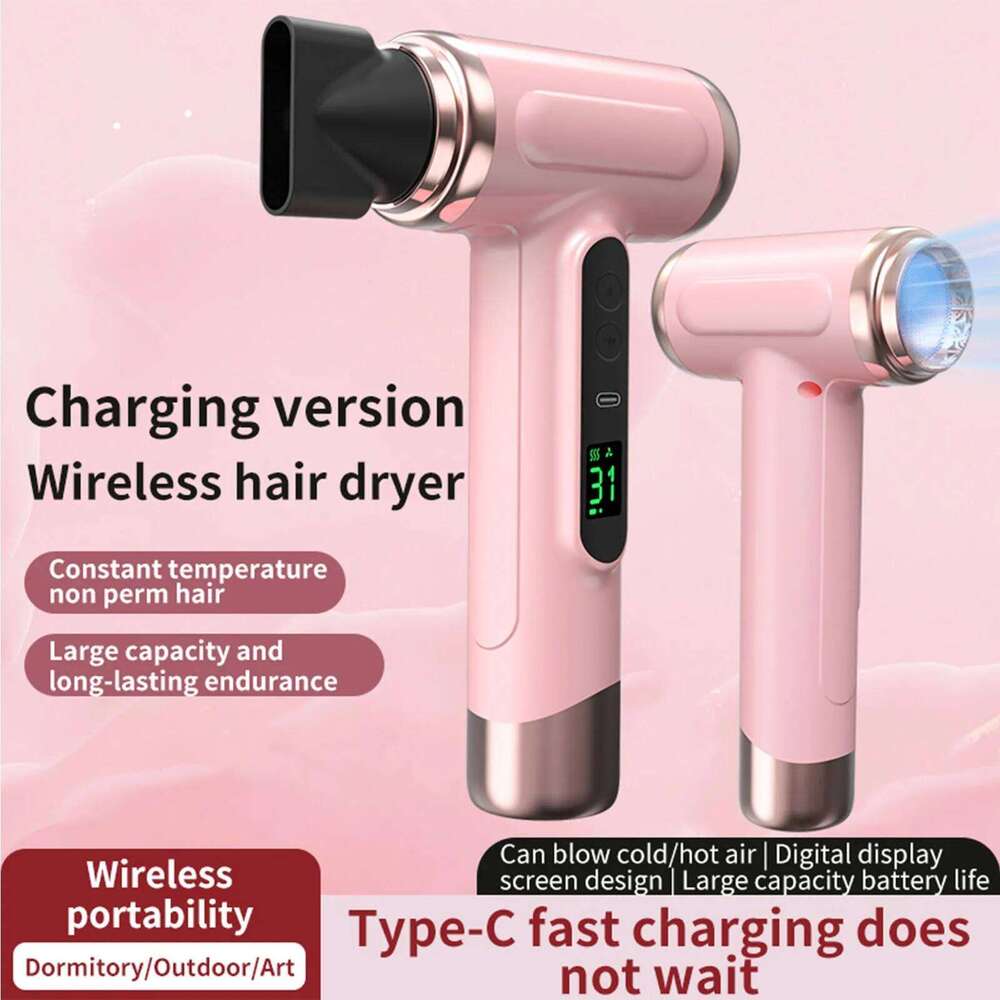 Portable USB Charging Ergonomic Grip Hot And Cold Air Hair Dryer 200W Fast Drying Lightweight With Nozzle For Travel