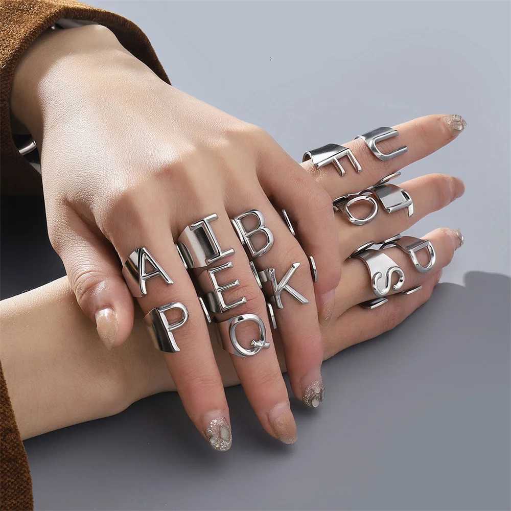 A-Z Letter Initial Name Ring Silver Color Stainless Steel Adjustable Opening 26 Alphabet Rings for Men Women Party Jewelry Gift S250716