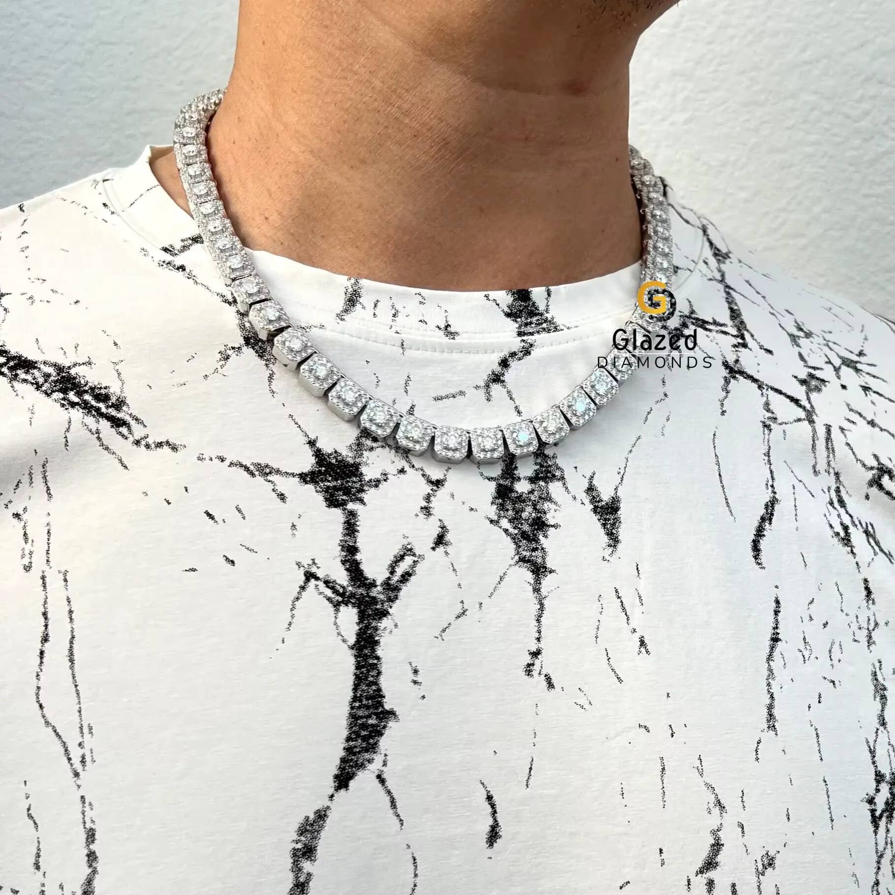 High Quality Diamond Hip Hop Tennis Chain Made in 10kt White Gold and Round Brilliant Cut Moissanite Diamonds
