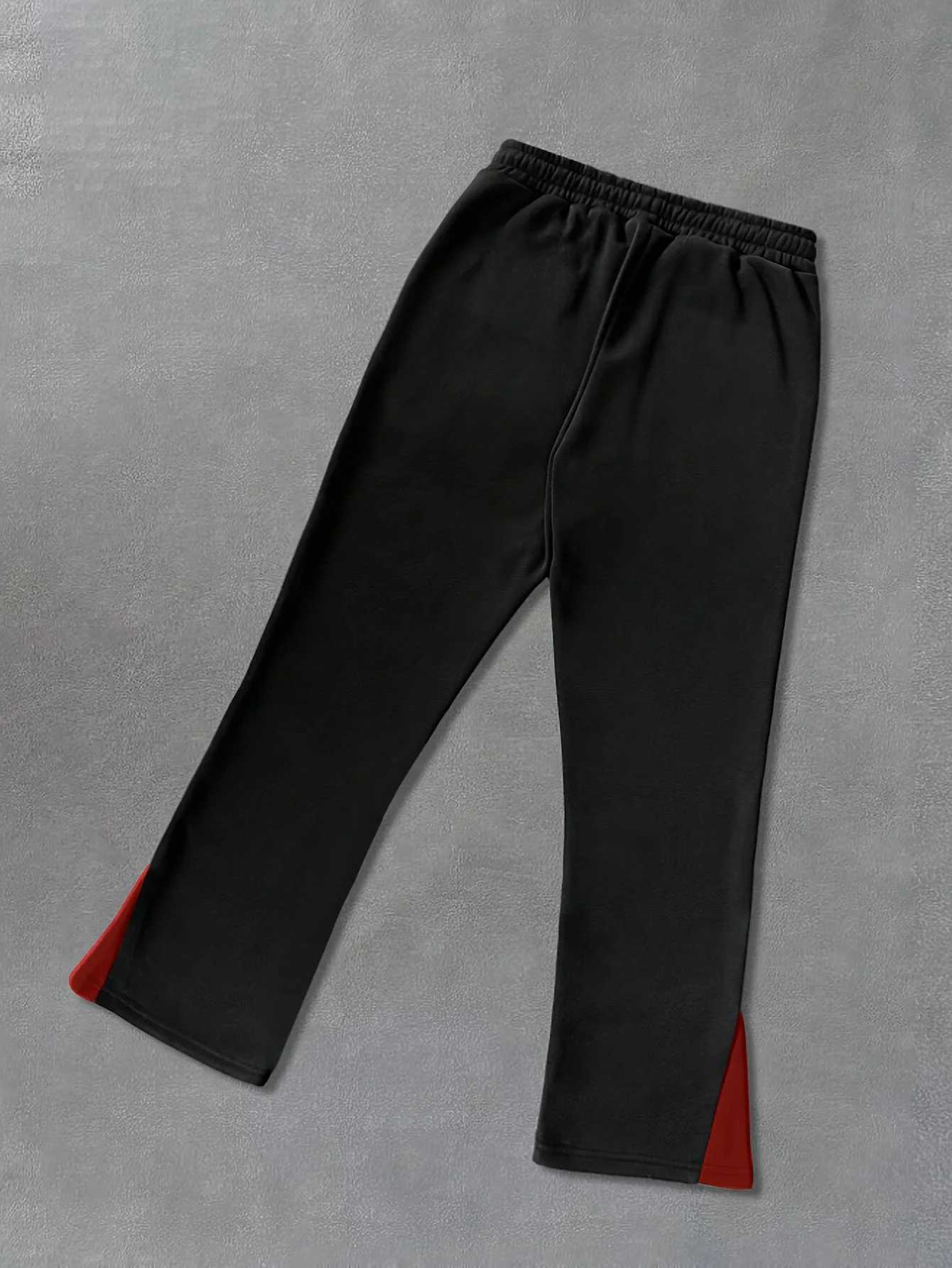 Mens Street Fashionable Slightly Flared Sweatpants with Striking Red Flame Prints Artfully Crafted from Polyester Fabric y250716