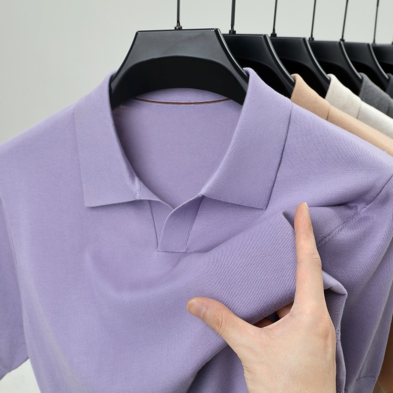 High-quality men's short-sleeve polo shirt for summer 2025, 100% lyocell fabric, classic solid color, plain design
