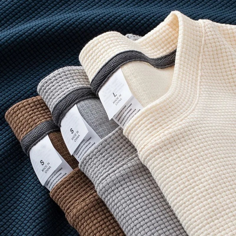 2025 Waffle Men T Shirt Half Sleeve Casual Summer Round Neck Thin Solid Color Basic Tops Loose Men T Shirts 250715