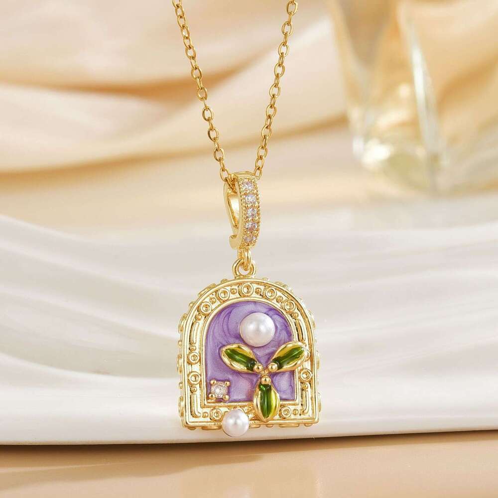 Pendant Natural Freshwater Pearl Exquisite Drop Rose Flower Oil Painting Style Monet Garden Necklace 26D