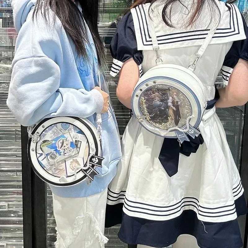 Y2K Cute Nautical Theme Ita Bag Girl Transparent Shoulder Bag DIY Display Backpack Students Round Messenger Crossbody Bag