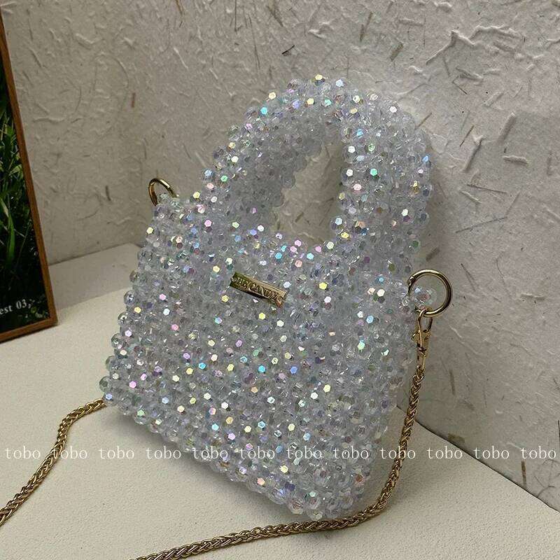 Brand Bead Shoulder Bag 2023 Shiny Cute Acrylic Beaded Wallets & Holders Ladies Homemade Bling Designer Summer Bags