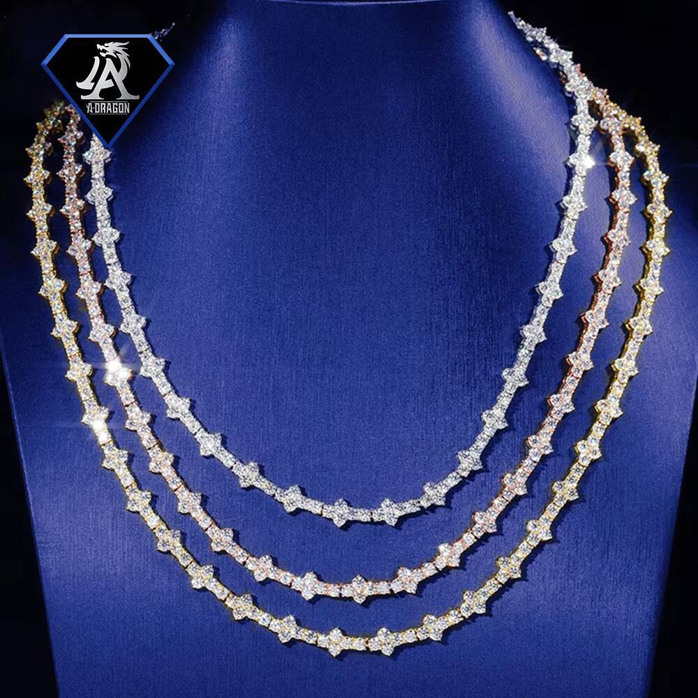Factory Outlet 3mm S925 Silver VVS1 Moissanite Hip-Hop Tennis Chain Modern Necklace and Bracelet Set