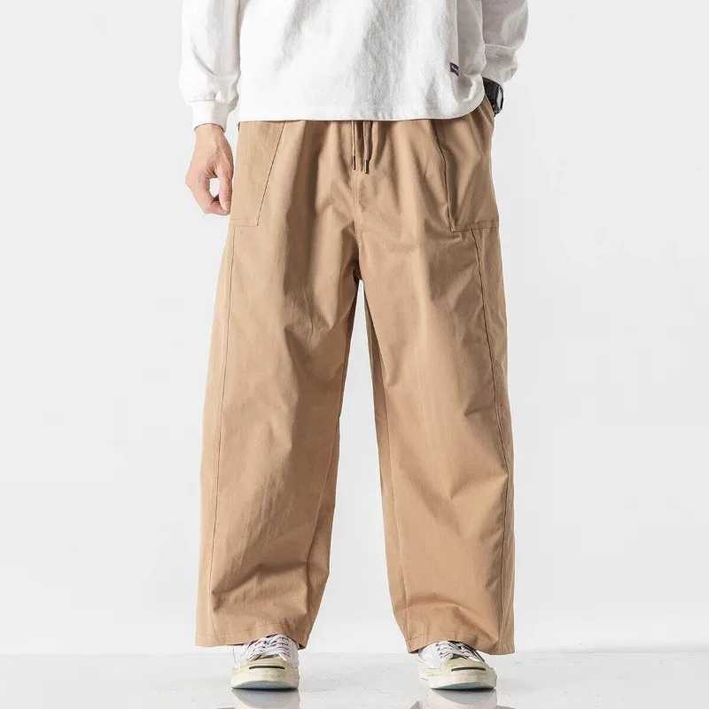 Men Wide Leg Pants Summer Light Thin Lace Up Elastic Waist Solid Casual Straight Leg Pants Loose Oversized Trousers Streetwear y250716