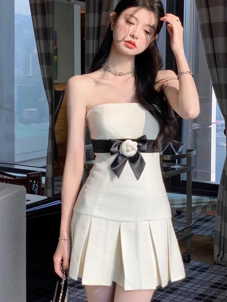 2023 New French Elegant Small Fragrance Summer Dress Women Hotsweet Fashion 3D Flower Pleated Mini Dress Party Vestido Feminino R250716