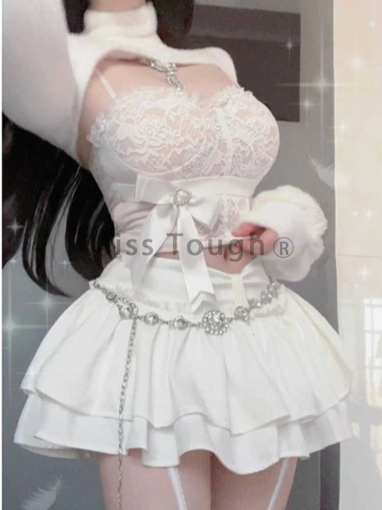 Summer Sexy Y2k Party 3 Piece Sets Women Lace Bow Tops + Pleated Mini Skirts Female Fashion Chic Patchwork High Street Suits 2025 R250716