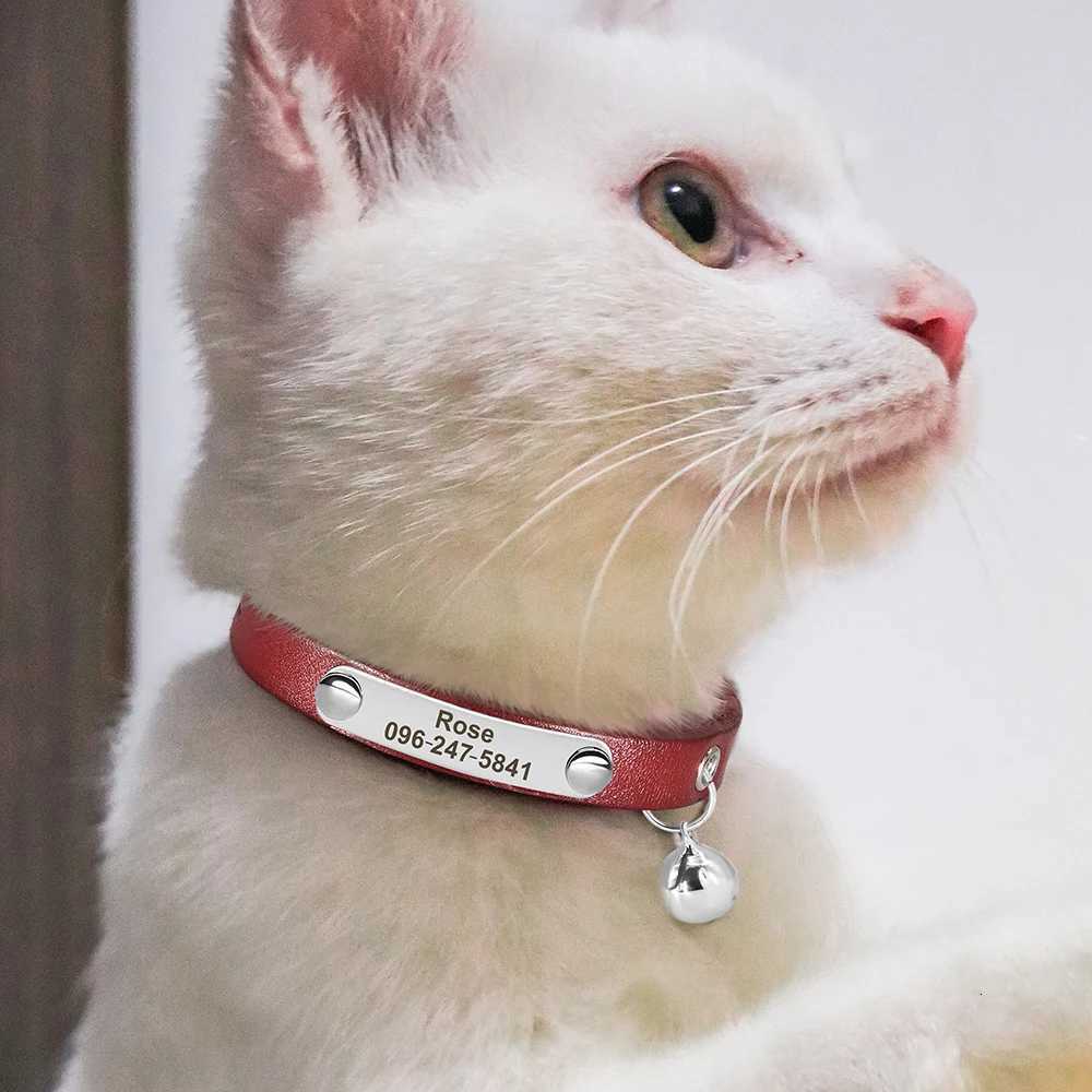 Custom Leather Cat Collar Adjustable Personalized Puppy Cat ID Collars Necklace Name for Cats Kitten Pet Accessories LL250716