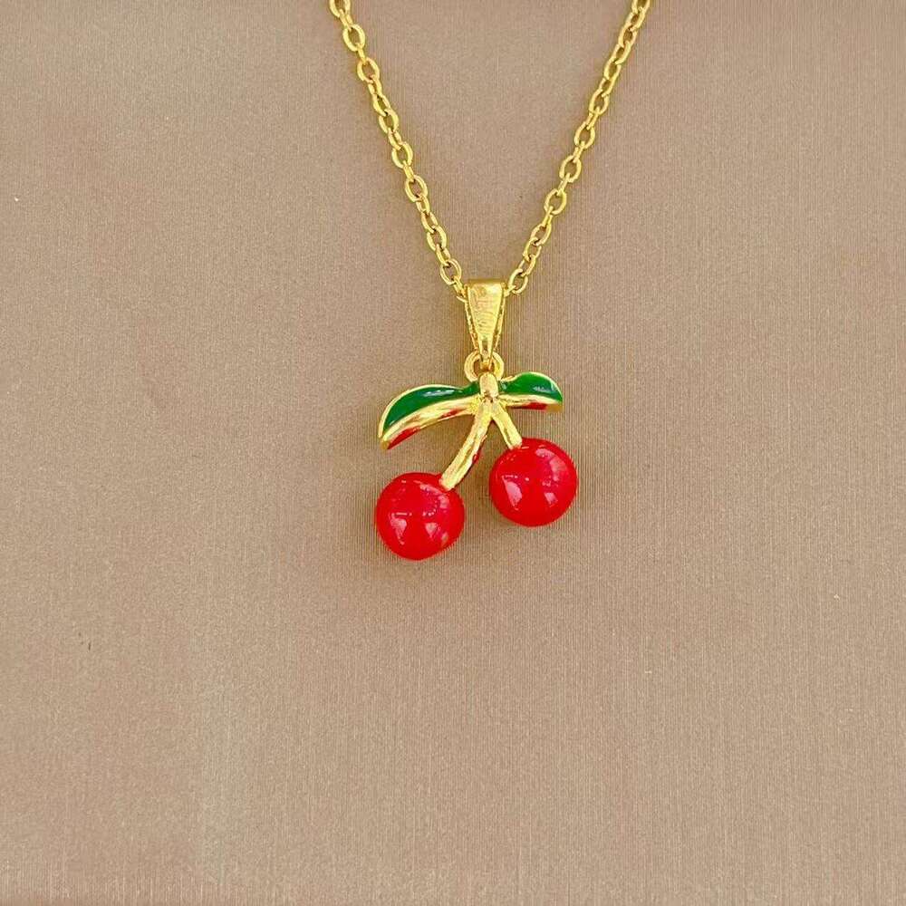New Pearl Cherry Pendant Necklace For Women Summer High-End Light Collarbone Chain Choker Ab7