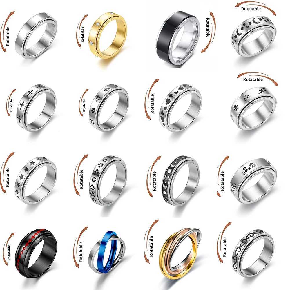 StainlessSteel Star Moon Anxiety Relaxing Cool Ring For Couples Spinner Fidgets Joint Rings Accessories Anillo Antiestres S250716