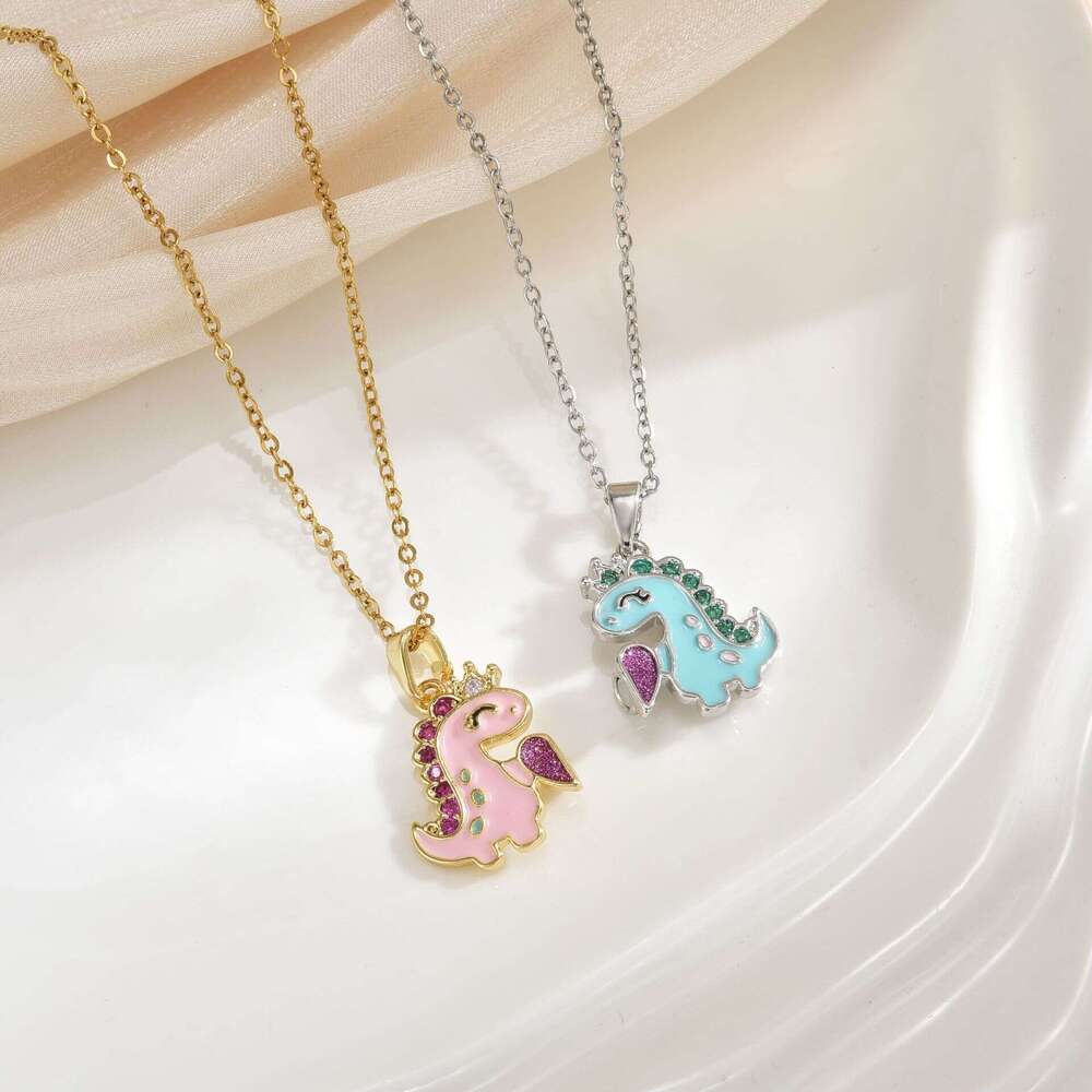 Japanese And Korean Sweet Cute Little Dinosaur Magnetic Couple Two-Piece Set Creative Versatile College Style Necklace Collarbone Chain 962