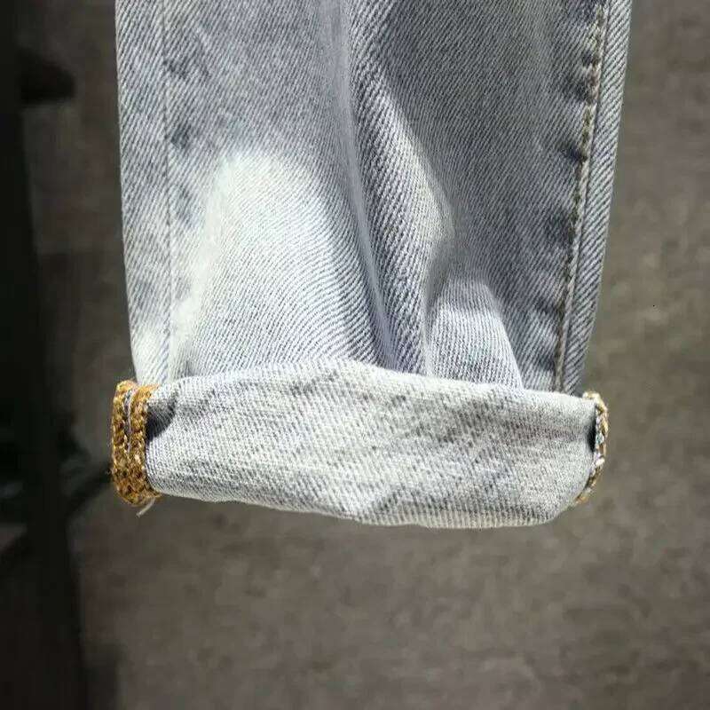Men's Jeans With Holes Man Cowboy Pants Cropped Harem Hip Hop Trousers Torn Ripped Broken Retro Classic Trend 2024 Korean Style