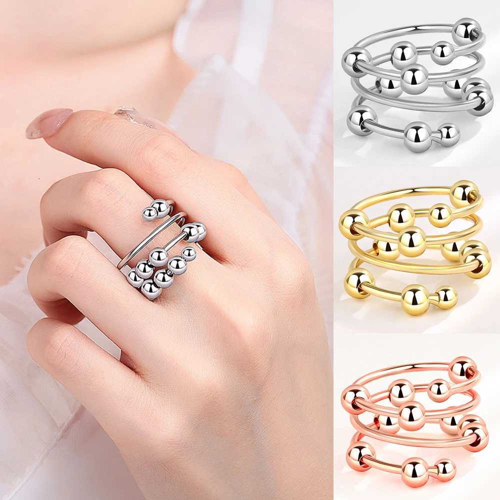 Rotating Stacking Round Beads Anxiety Fidget Rings For Women Twisted Metal Copper Wedding Anti Stress Ring Jewelry Bague Femme S250716