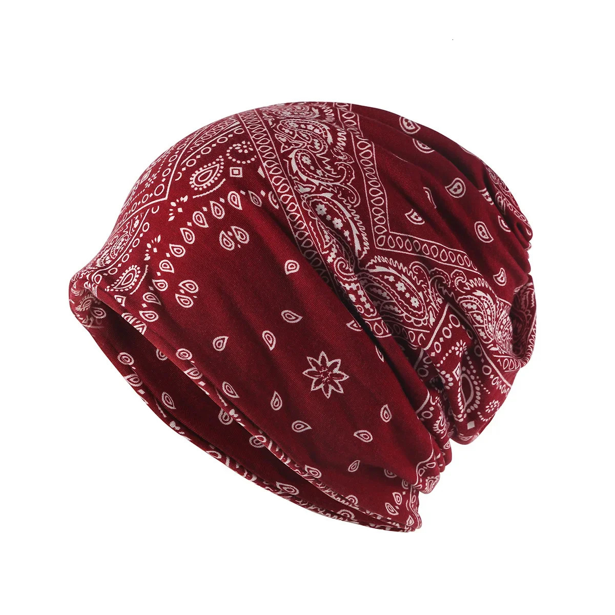 Cashew Flower Printed Beanies Scarf Hat Dual-Use Skullies Spring Autumn for Women Men Windproof Ear Protection Stacked Caps 250715
