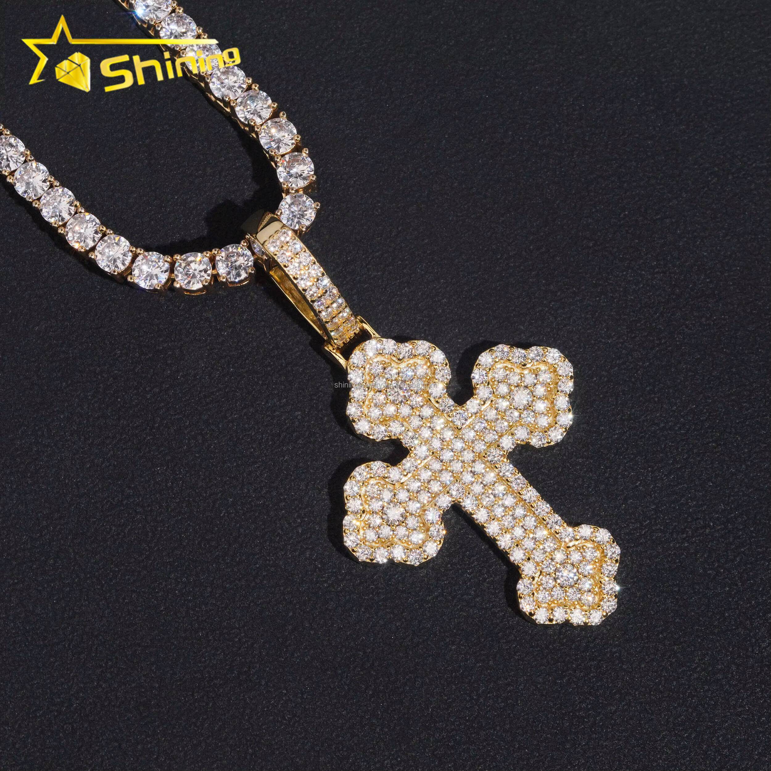 Drop Shipping Low Price High Quality Hip Hop Fashion Man Stylish Rapper Jewelry FL Moissanite Diamond S925 Silver Cross Pendant