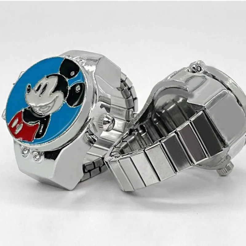 Disney Mickey Mouse Finger Watch Cartoon Mini Elastic Strap Watches Couple Rings Jewelry Clock Men Women Cute Anime Watch Ring W20250716