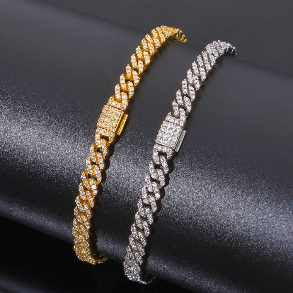 ESKEEM 5mm Moissanite Cuban Link Chain Pass Diamond Test 925 Sterling Silver VVS Diamond Iced Out Necklace Women Hip Hop Jewelry