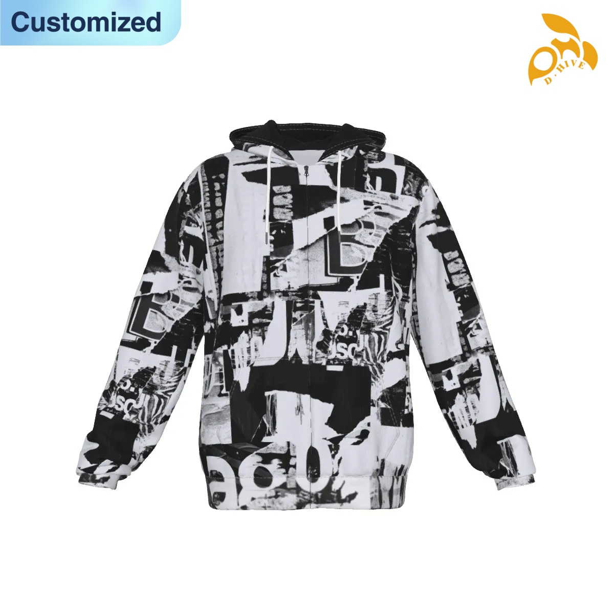 free shipping designer of customized super fashionable Full-body printed zipper hoodie with pockets with exquisite patterns from US