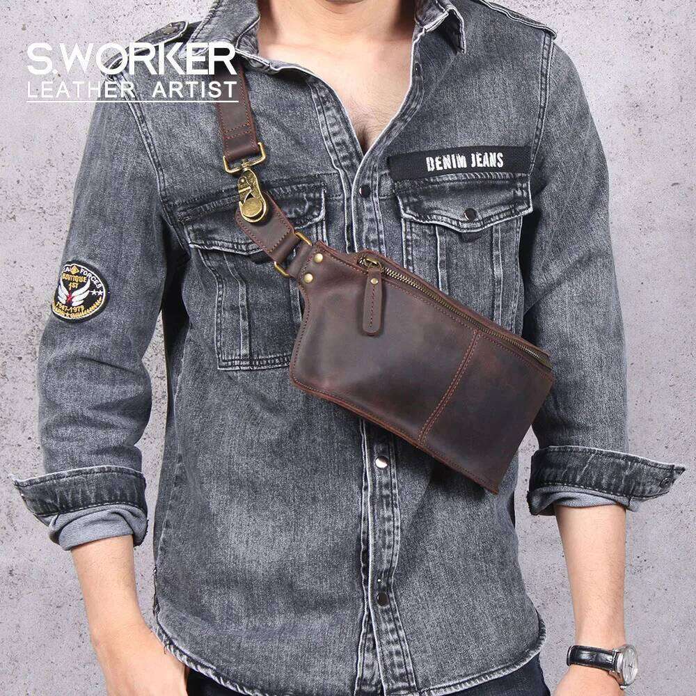 Vintage Genuine Leather Men's Chest Cross body Small Crazy Horse Cowhide Women Fashion Mobile Phone Bag