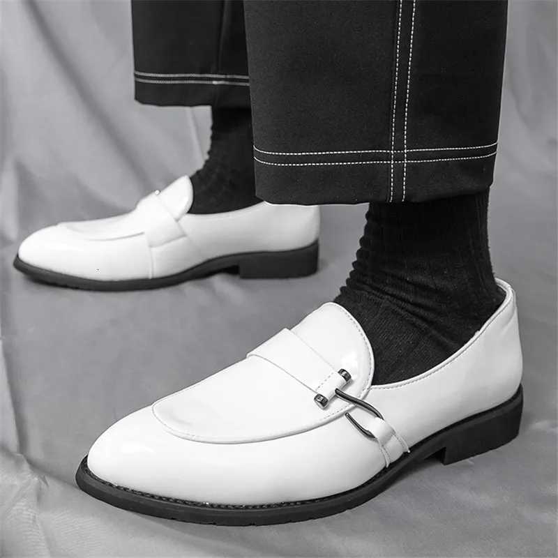 New Mens White Patent Leather Casual Shoes Luxury Designer Male Formal Wedding Dress Monk Strap Loafers Homecoming Footwear Y250715