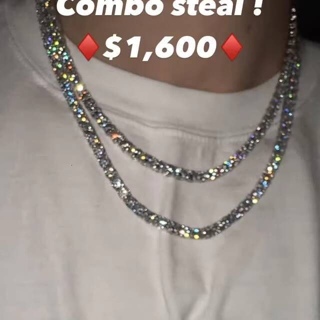 Hip Hop Iced Out Fine Jewelry Lab Diamond S925 Silver Vvs Moissanite Tennis Chain Necklace for Men Women