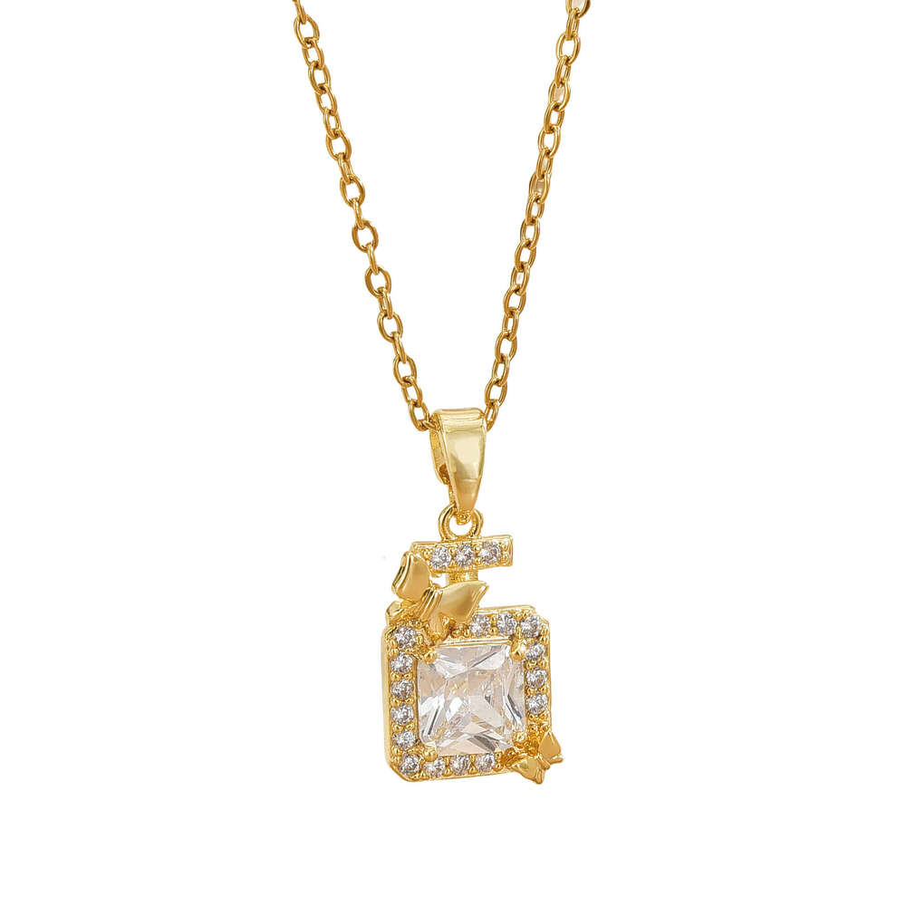For Women, Internet Celebrity Bowknot Micro Inlaid Zircon Perfume Bottle, Niche Fashion New Design Sense, Elegant Titanium Steel Necklace 9Fa